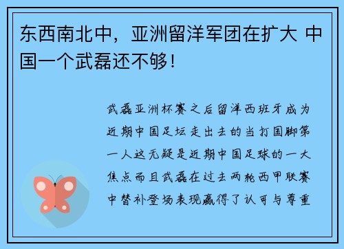 东西南北中，亚洲留洋军团在扩大 中国一个武磊还不够！