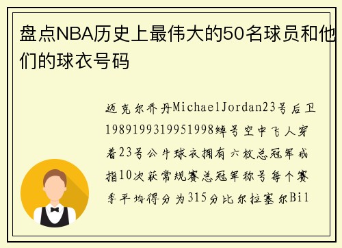 盘点NBA历史上最伟大的50名球员和他们的球衣号码